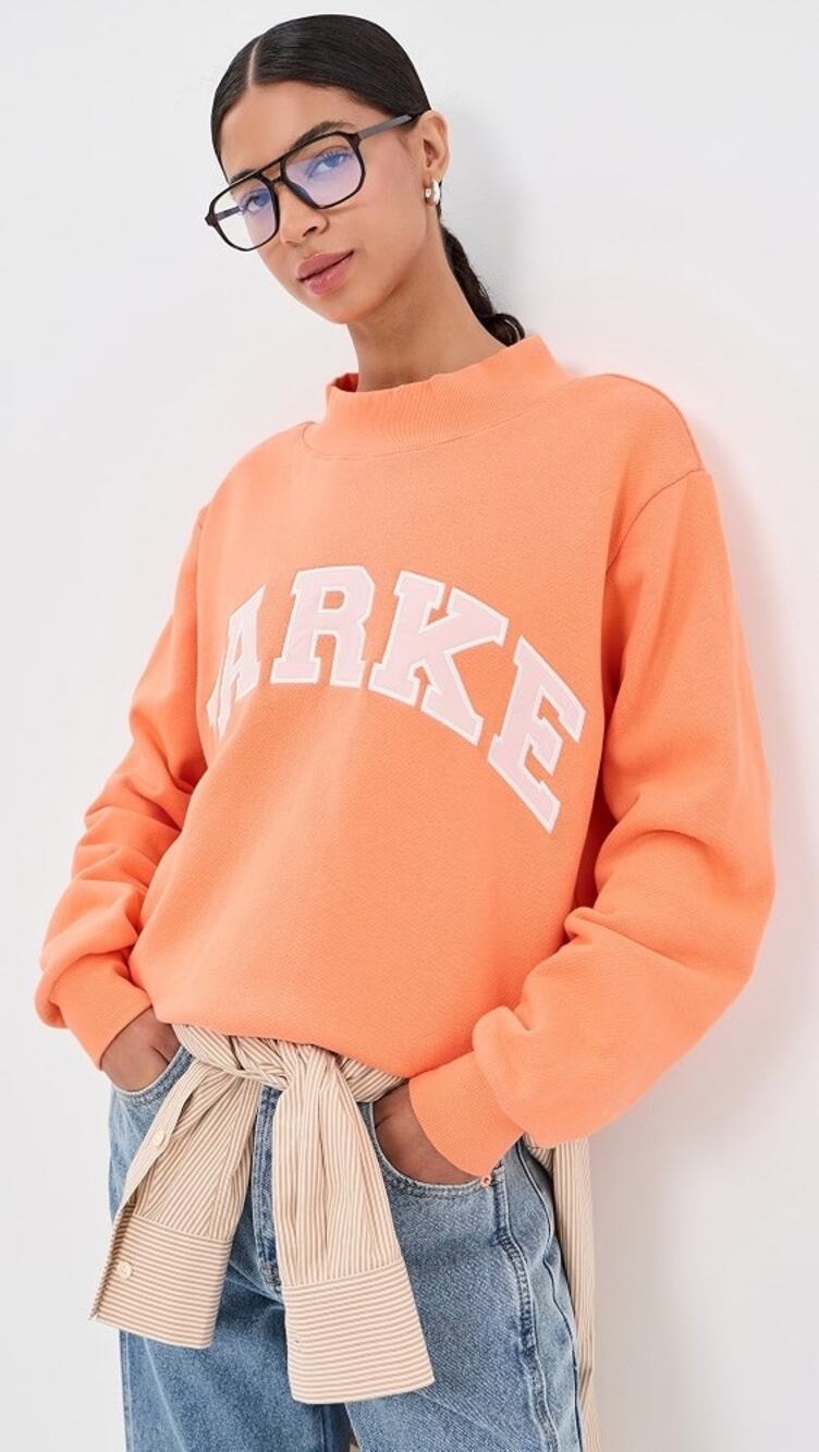NEW PARKE x SHOPBOP HERITAGE VARSITY MOCKNECK IN CREAMSICLE + ROSE SIZE S/M